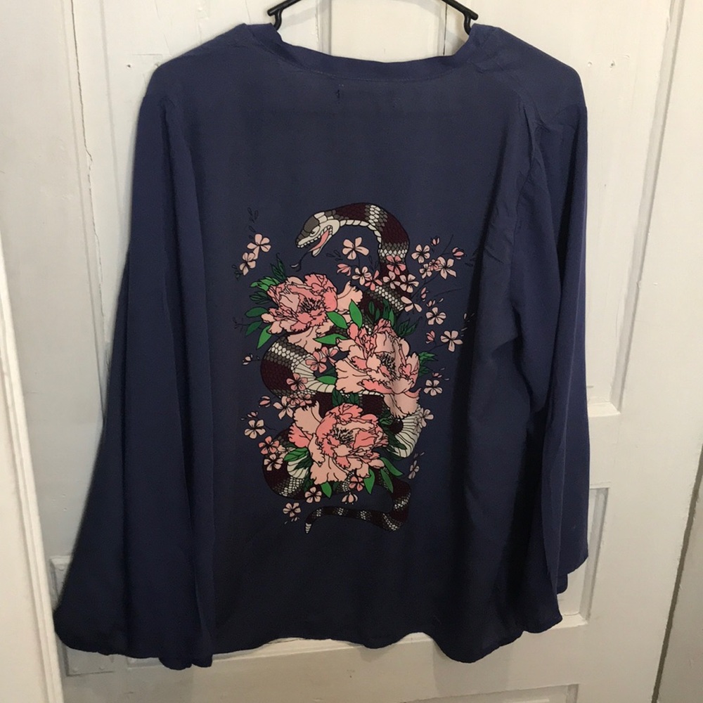 blue kimono with snake floral design
